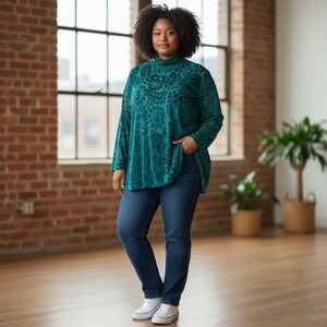 SOFT SURROUNDINGS Green Burnout Velvet Floral Tunic Top 2X St Patrick Date Night